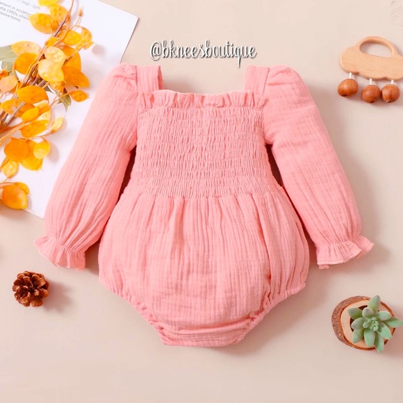 Other - Baby Girl Boutique Peach Smocked Summer Linen Romper